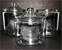 Clear Glass Button Top Canisters Lot of 3