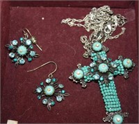 CROSS NECKLACE WITH MATCHING EARRINGS