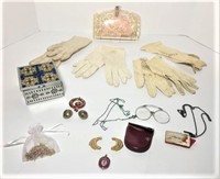 Vintage Acrylic Purse, Ladies leather Gloves