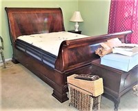 Queen Size Sleigh Bed in Burl Veneer