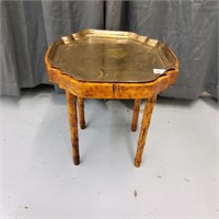 Serving Tray Table w Solid Brass Tray Spain 18" H