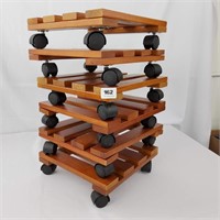 Six Wooden Plant Stands on Casters