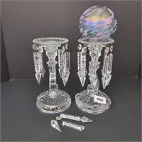 Two Candle Holders w Crystal Prisms (need respair)