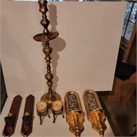 Various brass and wood items