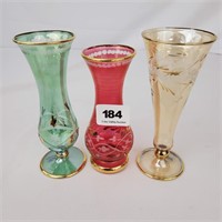 Three Bohemian Gold Trimmed Vases