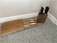 Wood Knife Block & Cutting Board with Knives