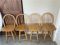 (4) Wood Swivel Bar Chairs with Back