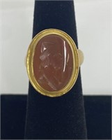 14k Figural Carved Stone Ring Size 5.5