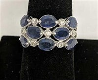 14k White Gold Sapphire and Diamond Ring size 9