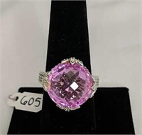 Judith Ripka Sterling Silver CZ and Pink Stone