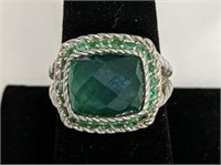 Judith Ripka Sterling Silver Emerald Ring size 9