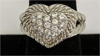 Judith Ripka Sterling Silver CZ Heart Ring size 8