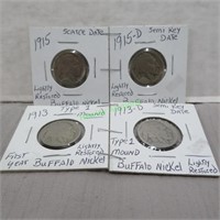 4 Buffalo Nickels - 1913/ 1913D / 1915 /1915D