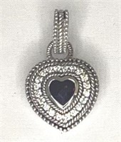 Judith Ripka 925 Silver Heart CZ & Red Stone