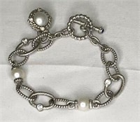 Judith Ripka 925 Silver CZ & Pearl Bracelet