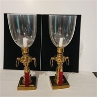 Hurricane glass & brass candle holders