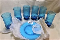 Blue Bark Glasses And Dessert Plates