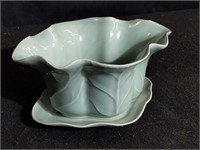 Celadon-glazed planter w/matching saucer