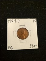 Rare 1924-D Lincoln Wheat Cent Penny Coin marked