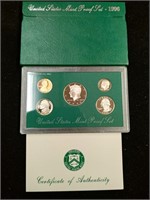 1996 US Mint Proof Set coins in original box with
