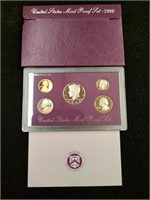 1989 US Mint Proof Set coins in original box with
