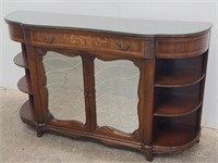 Glass-top console table w/floral marquetry