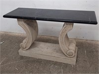 Marble top cement base console table approx 52" x