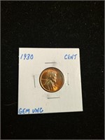 1930 Lincoln Wheat Cent Penny Coin marked Gem
