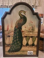 Large peacock painted picture in an unusual