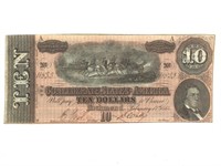 RARE - 1864 Confederate States 10 Dollar Bill