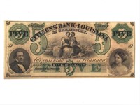 1850's Citizens Bank Louisiana 5 Dollar Bill