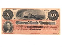 RARE - 1860's Citizens Bank Louisiana $10 Bill