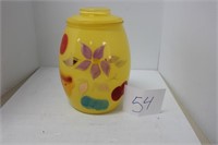 HAND PAINTED GLASS COOKIE JAR. 10"