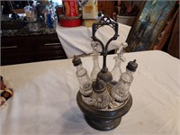 Antique condiment holder with bottles
