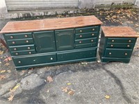GREEN DRESSER AND NIGHT STAND