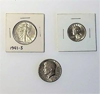 1941 S Walking Liberty Half Dollar, 1962 Quarter