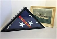Remembrance Flag and Navy Ship Photo