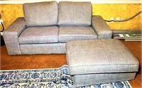 Gray Upholstered Love Seat with Ottoman