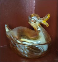 Carnival glass duck.