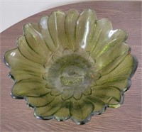 Green glass flower bowl.