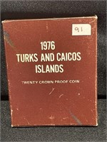 1975 TURKS & CAICOS ISLANDS TWENTY CROWN PROOF