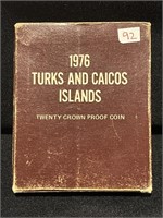1975 TURKS & CAICOS ISLANDS TWENTY CROWN PROOF