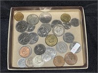 LOT OF ASSORTED FOREIGN COINS - SOME SILVER