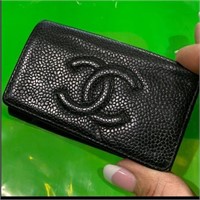 Chanel black Caviar CC keychain