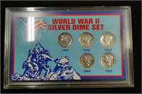 World War Two Silver Dime Set in holder