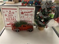 CHRISTMAS SIGNS, WOODEN TRUCK, TREE