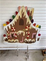 Outdoor wooden gingerbread house yard art