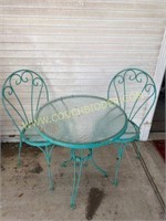 Teal metal outdoor table and chair set