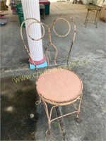 Pink metal wooden seat chair