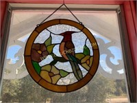 Stained Glass Red Bird Window Art